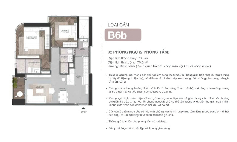 Mặt bằng căn hộ 2 phòng ngủ tại Eaton Park